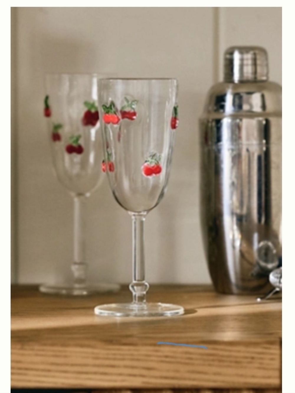 Anthropologie Cherry-Print Stemmed Champagne Flutes - Red -